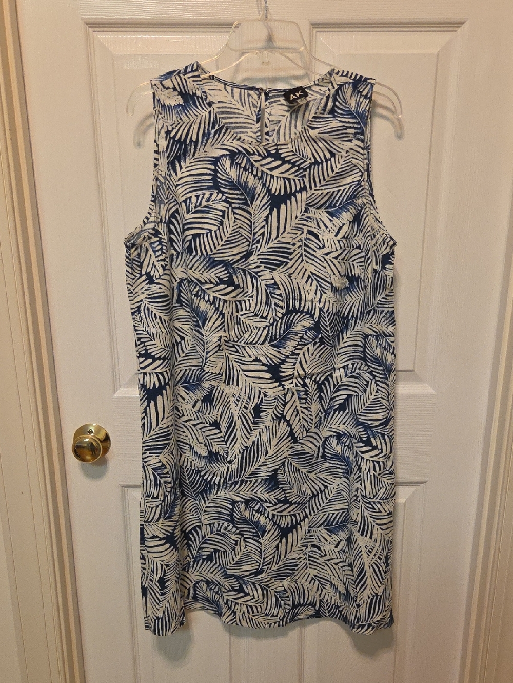 Anne Klein Navy & White Palm-Leaf Sleeveless Mini Dress